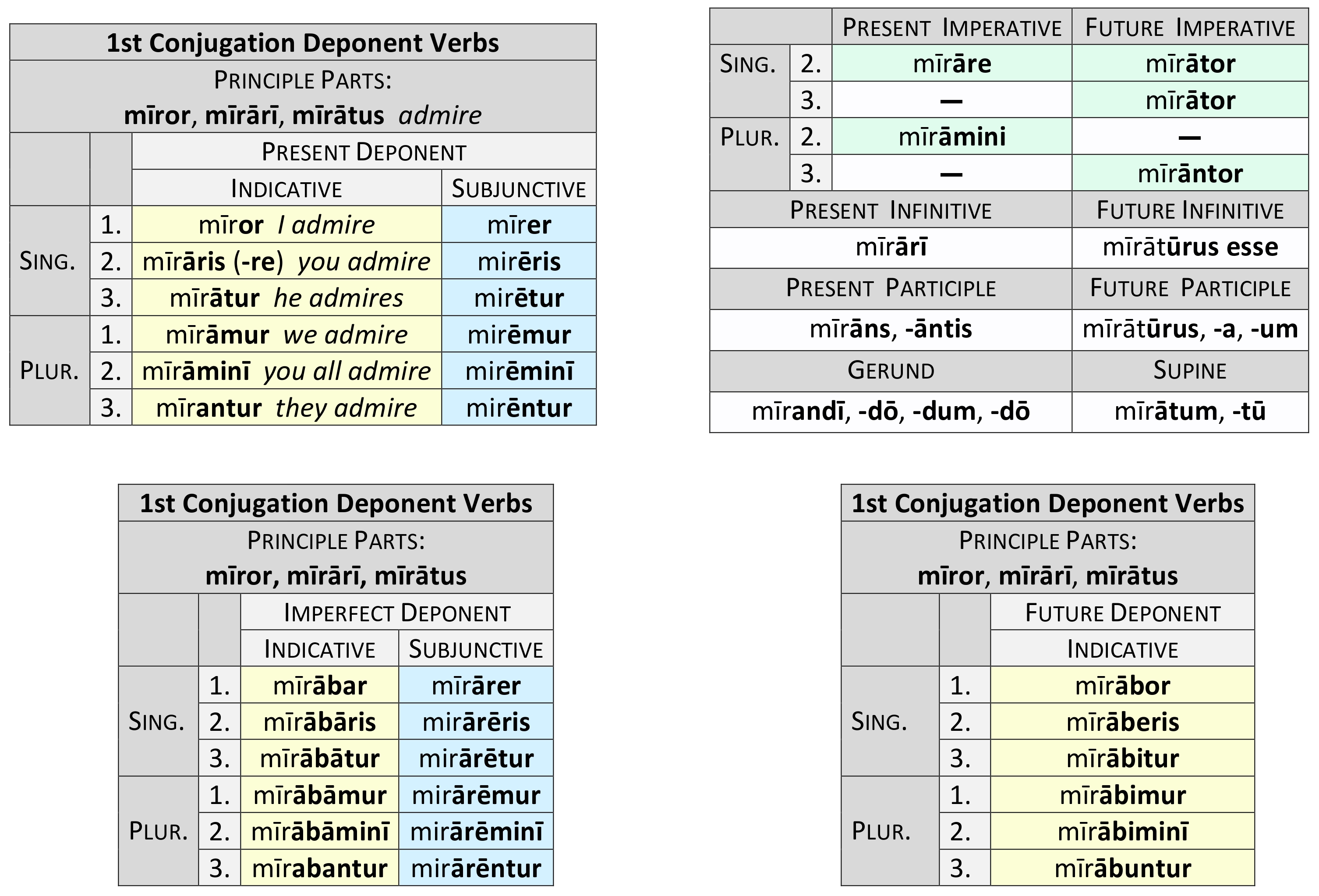 1st conjugation Deponent Present System synopsis.
